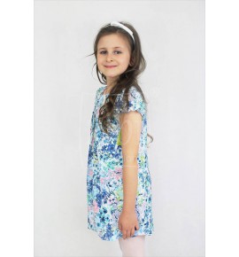 Zwiewne letnie sukienki w kwiaty niebieskie 128-158 / 6 szt